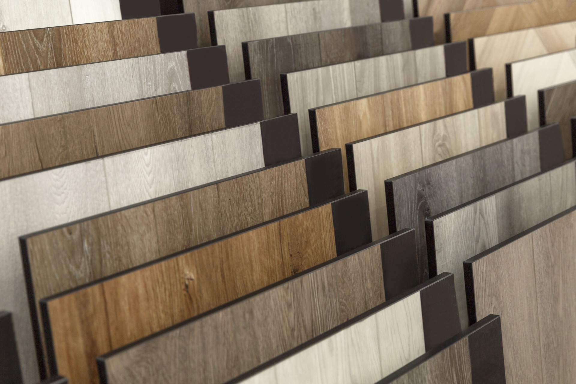 Samples of laminate in the store. Repair and interior design. Close-up.